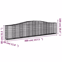 vidaXL Arched Gabion Basket Stone Basket Gabion Retaining Wall Galvanised Iron - 400 x 30 x 80/100 cm/ 1 pcs - Additional view 4