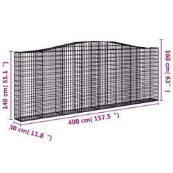 vidaXL Arched Gabion Basket Stone Basket Gabion Retaining Wall Galvanised Iron - 400 x 30 x 140/160 cm/ 1 pcs - Additional view 4