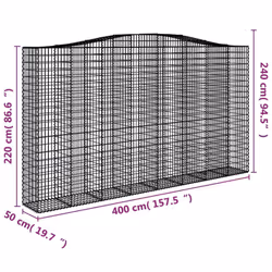 vidaXL Arched Gabion Basket Stone Basket Gabion Retaining Wall Galvanised Iron - 400 x 50 x 220/240 cm/ 1 pcs
