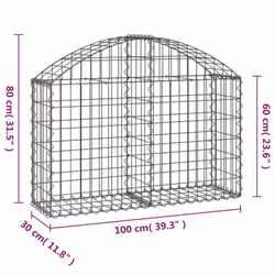 vidaXL Arched Gabion Basket Galvanised Iron Mesh Wire Stone Basket Multi Sizes - 100 x 30 x 60/80 cm