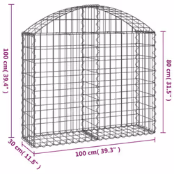 vidaXL Arched Gabion Basket Galvanised Iron Mesh Wire Stone Basket Multi Sizes - 100 x 30 x 80/100 cm - Additional view 4