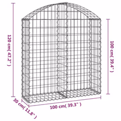 vidaXL Arched Gabion Basket Galvanised Iron Mesh Wire Stone Basket Multi Sizes - 100 x 30 x 100/120 cm