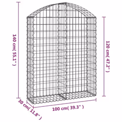 vidaXL Arched Gabion Basket Galvanised Iron Mesh Wire Stone Basket Multi Sizes - 100 x 30 x 120/140 cm