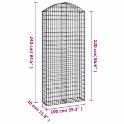 vidaXL Arched Gabion Basket Galvanised Iron Mesh Wire Stone Basket Multi Sizes - 100 x 30 x 220/240 cm - Additional view 4