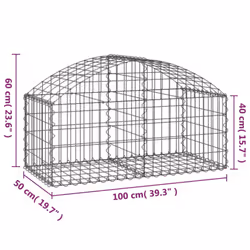 vidaXL Arched Gabion Basket Galvanised Iron Mesh Wire Stone Basket Multi Sizes - 100 x 50 x 40/60 cm