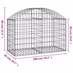 vidaXL Arched Gabion Basket Galvanised Iron Mesh Wire Stone Basket Multi Sizes - 100 x 50 x 60/80 cm