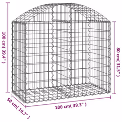 vidaXL Arched Gabion Basket Galvanised Iron Mesh Wire Stone Basket Multi Sizes - 100 x 50 x 80/100 cm - Additional view 4