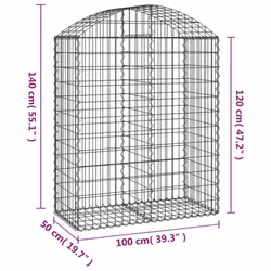 vidaXL Arched Gabion Basket Galvanised Iron Mesh Wire Stone Basket Multi Sizes - 100 x 50 x 120/140 cm