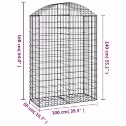 vidaXL Arched Gabion Basket Galvanised Iron Mesh Wire Stone Basket Multi Sizes - 100 x 50 x 140/160 cm