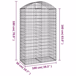 vidaXL Arched Gabion Basket Galvanised Iron Mesh Wire Stone Basket Multi Sizes - 100 x 50 x 160/180 cm - Additional view 4