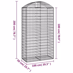 vidaXL Arched Gabion Basket Galvanised Iron Mesh Wire Stone Basket Multi Sizes - 100 x 50 x 180/200 cm