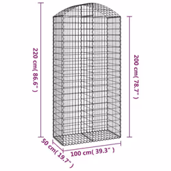 vidaXL Arched Gabion Basket Galvanised Iron Mesh Wire Stone Basket Multi Sizes - 100 x 50 x 200/220 cm