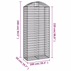 vidaXL Arched Gabion Basket Galvanised Iron Mesh Wire Stone Basket Multi Sizes - 100 x 50 x 220/240 cm
