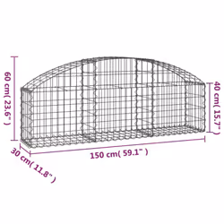 vidaXL Arched Gabion Basket Galvanised Iron Mesh Wire Stone Basket Multi Sizes - 150 x 30 x 40/60 cm - Additional view 4