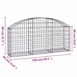 vidaXL Arched Gabion Basket Galvanised Iron Mesh Wire Stone Basket Multi Sizes - 150 x 30 x 60/80 cm - Additional view 4