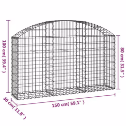 vidaXL Arched Gabion Basket Galvanised Iron Mesh Wire Stone Basket Multi Sizes - 150 x 30 x 80/100 cm