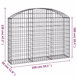 vidaXL Arched Gabion Basket Galvanised Iron Mesh Wire Stone Basket Multi Sizes - 150 x 30 x 100/120 cm