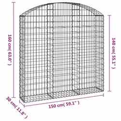 vidaXL Arched Gabion Basket Galvanised Iron Mesh Wire Stone Basket Multi Sizes - 150 x 30 x 140/160 cm