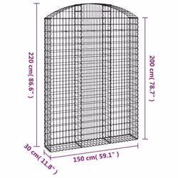 vidaXL Arched Gabion Basket Galvanised Iron Mesh Wire Stone Basket Multi Sizes - 150 x 30 x 200/220 cm - Additional view 4