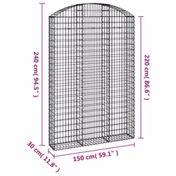 vidaXL Arched Gabion Basket Galvanised Iron Mesh Wire Stone Basket Multi Sizes - 150 x 30 x 220/240 cm