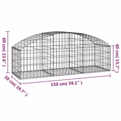 vidaXL Arched Gabion Basket Galvanised Iron Mesh Wire Stone Basket Multi Sizes - 150 x 50 x 40/60 cm