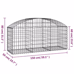 vidaXL Arched Gabion Basket Galvanised Iron Mesh Wire Stone Basket Multi Sizes - 150 x 50 x 60/80 cm