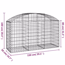 vidaXL Arched Gabion Basket Galvanised Iron Mesh Wire Stone Basket Multi Sizes - 150 x 50 x 80/100 cm
