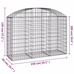 vidaXL Arched Gabion Basket Galvanised Iron Mesh Wire Stone Basket Multi Sizes - 150 x 50 x 100/120 cm