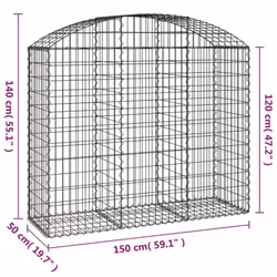 vidaXL Arched Gabion Basket Galvanised Iron Mesh Wire Stone Basket Multi Sizes - 150 x 50 x 120/140 cm