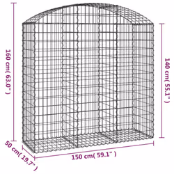 vidaXL Arched Gabion Basket Galvanised Iron Mesh Wire Stone Basket Multi Sizes - 150 x 50 x 140/160 cm - Additional view 3