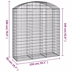 vidaXL Arched Gabion Basket Galvanised Iron Mesh Wire Stone Basket Multi Sizes - 150 x 50 x 160/180 cm - Additional view 3