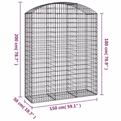 vidaXL Arched Gabion Basket Galvanised Iron Mesh Wire Stone Basket Multi Sizes - 150 x 50 x 180/200 cm