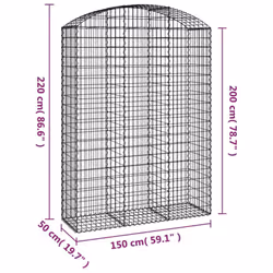 vidaXL Arched Gabion Basket Galvanised Iron Mesh Wire Stone Basket Multi Sizes - 150 x 50 x 200/220 cm - Additional view 4