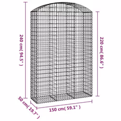 vidaXL Arched Gabion Basket Galvanised Iron Mesh Wire Stone Basket Multi Sizes - 150 x 50 x 220/240 cm