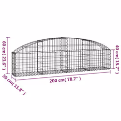 vidaXL Arched Gabion Basket Galvanised Iron Mesh Wire Stone Basket Multi Sizes - 200 x 30 x 40/60 cm - Additional view 3