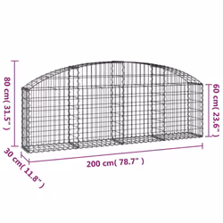 vidaXL Arched Gabion Basket Galvanised Iron Mesh Wire Stone Basket Multi Sizes - 200 x 30 x 60/80 cm - Additional view 4