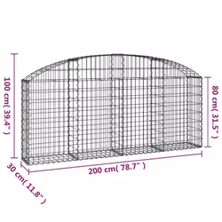 vidaXL Arched Gabion Basket Galvanised Iron Mesh Wire Stone Basket Multi Sizes - 200 x 30 x 80/100 cm - Additional view 3