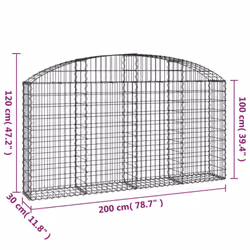 vidaXL Arched Gabion Basket Galvanised Iron Mesh Wire Stone Basket Multi Sizes - 200 x 30 x 100/120 cm - Additional view 4