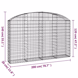 vidaXL Arched Gabion Basket Galvanised Iron Mesh Wire Stone Basket Multi Sizes - 200 x 30 x 120/140 cm