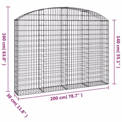 vidaXL Arched Gabion Basket Galvanised Iron Mesh Wire Stone Basket Multi Sizes - 200 x 30 x 140/160 cm - Additional view 3