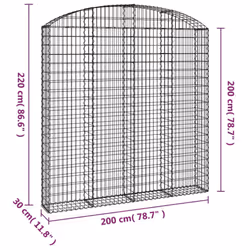 vidaXL Arched Gabion Basket Galvanised Iron Mesh Wire Stone Basket Multi Sizes - 200 x 30 x 200/220 cm