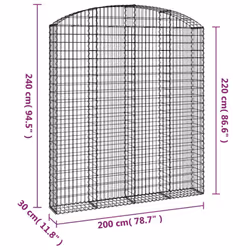 vidaXL Arched Gabion Basket Galvanised Iron Mesh Wire Stone Basket Multi Sizes - 200 x 30 x 220/240 cm