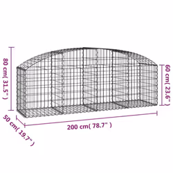 vidaXL Arched Gabion Basket Galvanised Iron Mesh Wire Stone Basket Multi Sizes - 200 x 50 x 60/80 cm