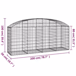 vidaXL Arched Gabion Basket Galvanised Iron Mesh Wire Stone Basket Multi Sizes - 200 x 50 x 80/100 cm - Additional view 3