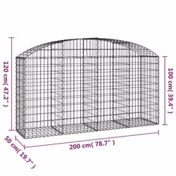 vidaXL Arched Gabion Basket Galvanised Iron Mesh Wire Stone Basket Multi Sizes - 200 x 50 x 100/120 cm
