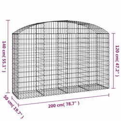 vidaXL Arched Gabion Basket Galvanised Iron Mesh Wire Stone Basket Multi Sizes - 200 x 50 x 120/140 cm