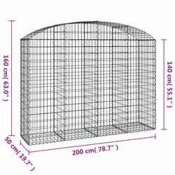vidaXL Arched Gabion Basket Galvanised Iron Mesh Wire Stone Basket Multi Sizes - 200 x 50 x 140/160 cm - Additional view 4