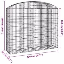 vidaXL Arched Gabion Basket Galvanised Iron Mesh Wire Stone Basket Multi Sizes - 200 x 50 x 160/180 cm - Additional view 3