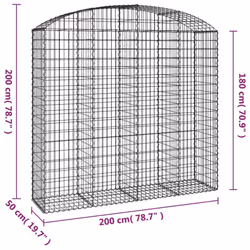 vidaXL Arched Gabion Basket Galvanised Iron Mesh Wire Stone Basket Multi Sizes - 200 x 50 x 180/200 cm