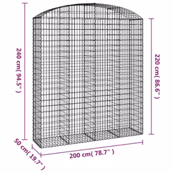 vidaXL Arched Gabion Basket Galvanised Iron Mesh Wire Stone Basket Multi Sizes - 200 x 50 x 220/240 cm - Additional view 3